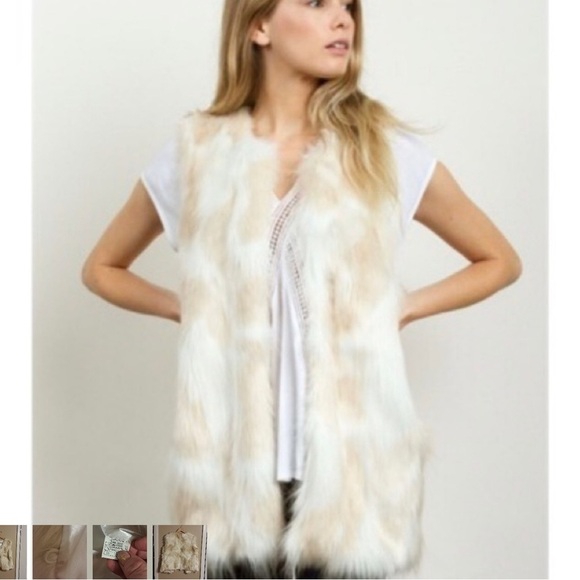 XL Faux Fur Vest White and Light Beige - Picture 1 of 4